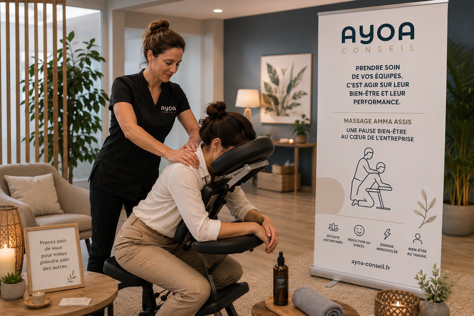 Massage amma assis en entreprise, Ayoa Conseil