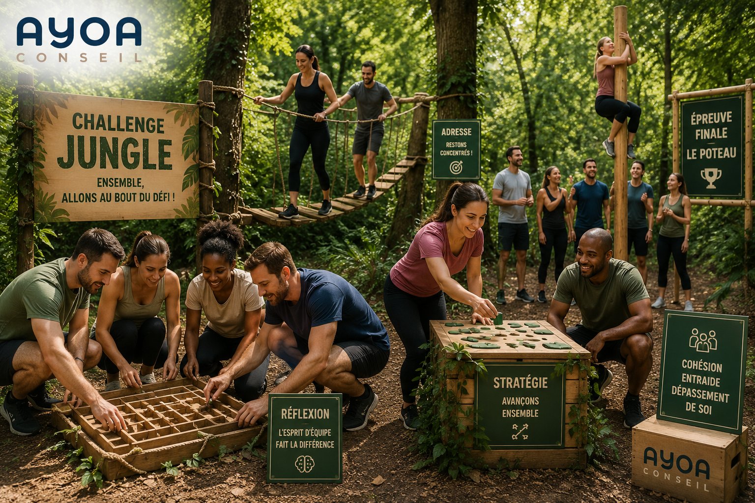 Team building Challenge Jungle en extérieur, Ayoa Conseil